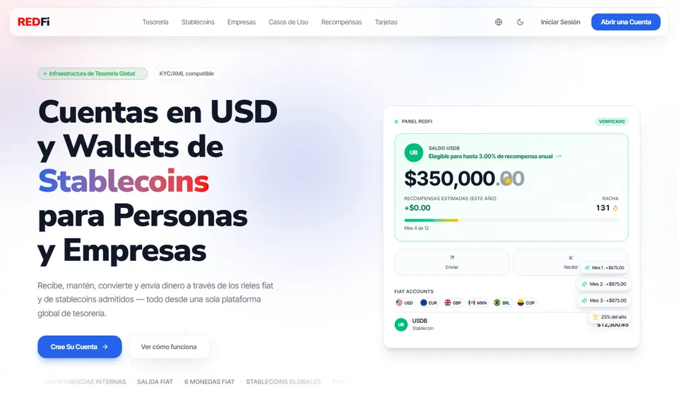 Captura de la página de inicio de redfi.io